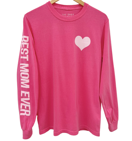 'BEST MOM EVER' Long Sleeve Tee - BRIGHT BERRY