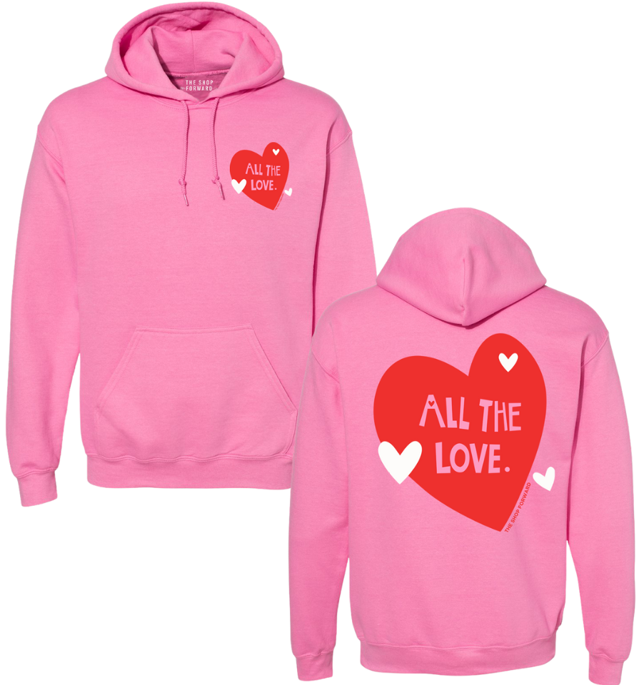 'ALL THE LOVE' Unisex Hoodie - BRIGHT PINK