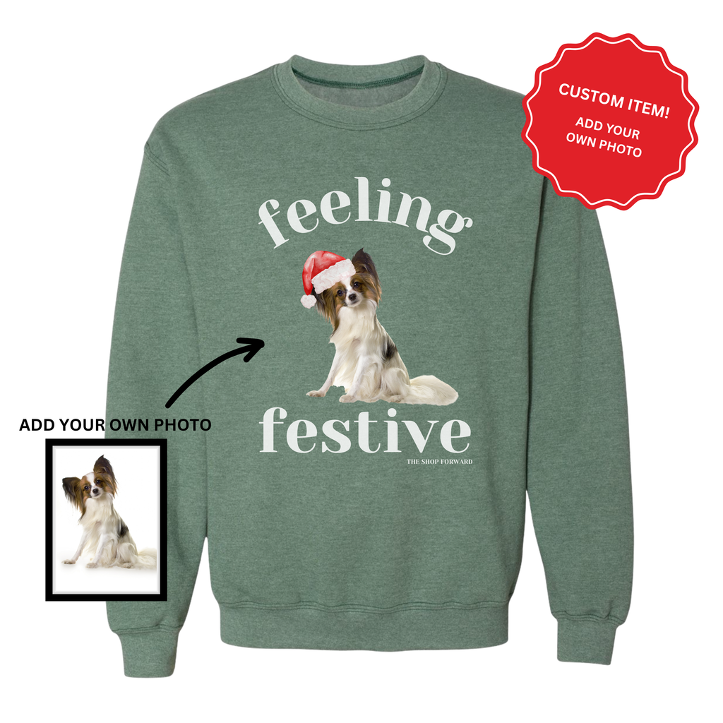 *PERSONALIZED* PHOTO 'FEELING FESTIVE' DOG/CAT PULLOVER - VINTAGE GREEN