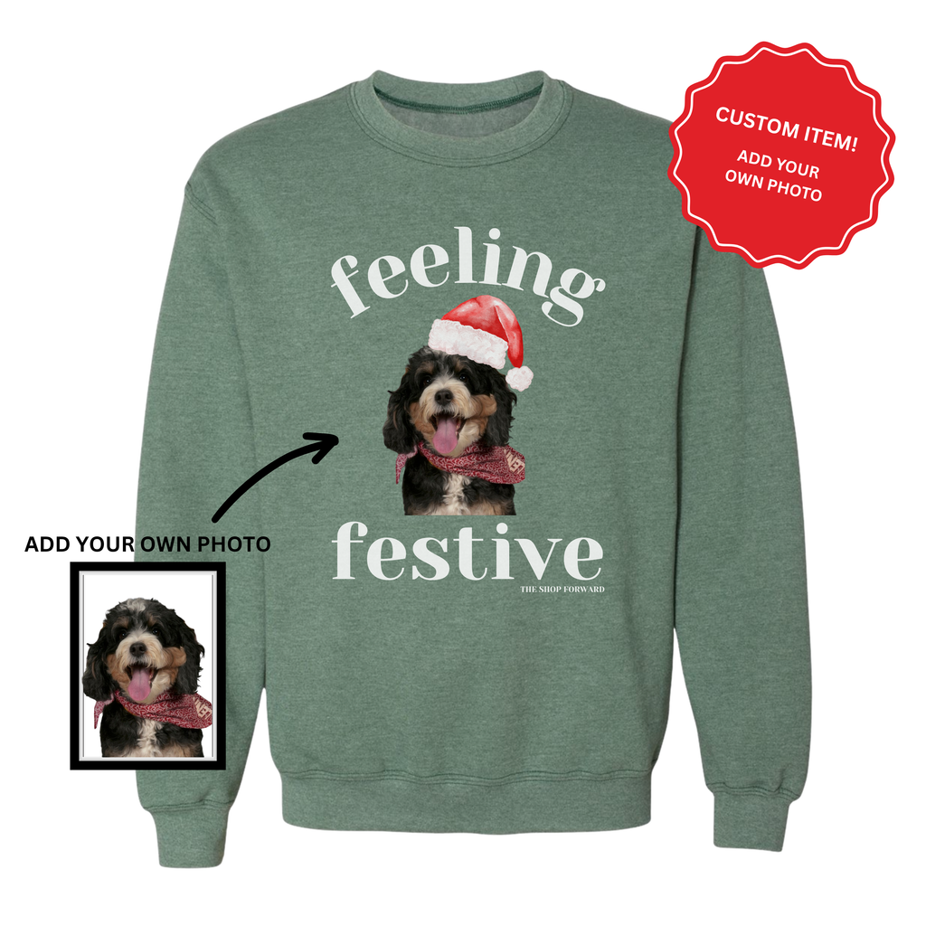 *PERSONALIZED* PHOTO 'FEELING FESTIVE' DOG/CAT PULLOVER - VINTAGE GREEN