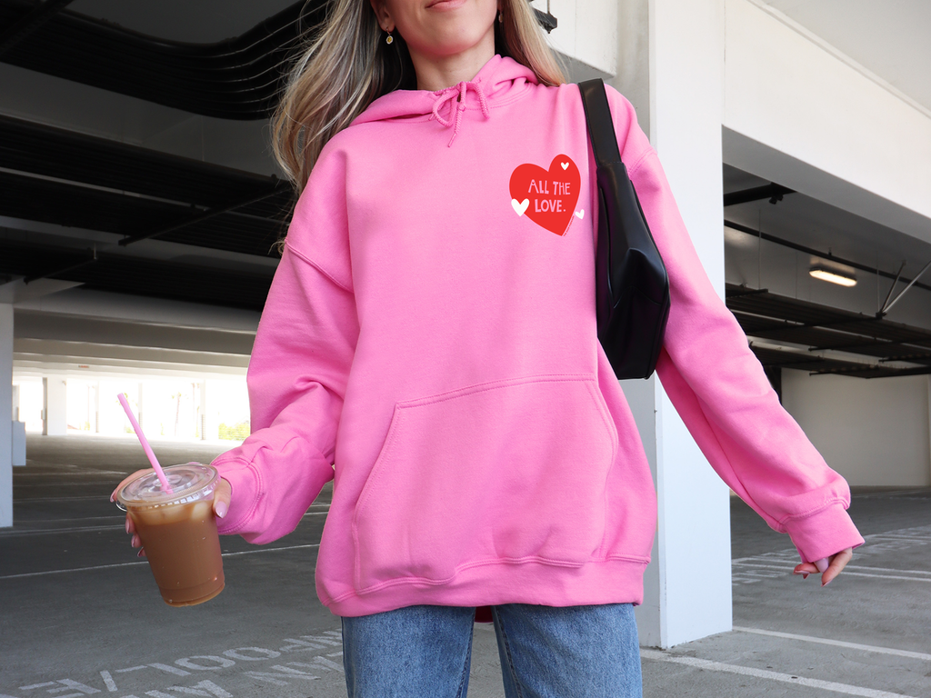 'ALL THE LOVE' Unisex Hoodie - BRIGHT PINK
