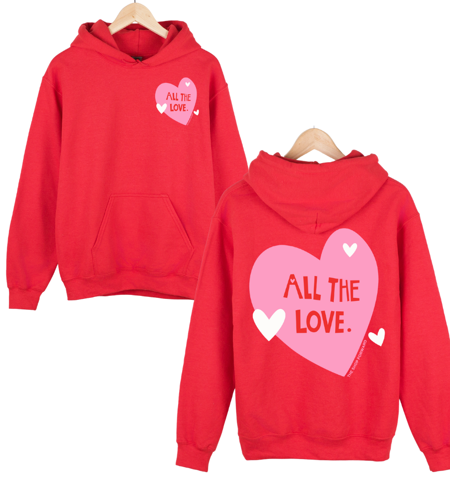 'ALL THE LOVE' Heart Unisex Hoodie - RED