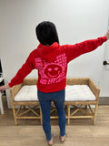 'You are Loved' Happy Face Hoodie - Red with Neon Pink