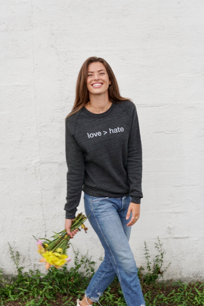 'love > hate' Unisex Pullover Sweatshirt - Black