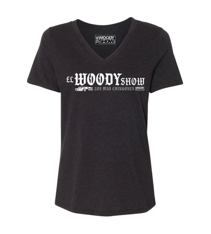 Woody Show 'Los Mas Chingones' Women's V-Neck - Black