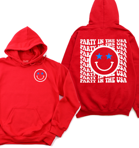 'PARTY IN THE USA' Happy Face Hoodie - Red