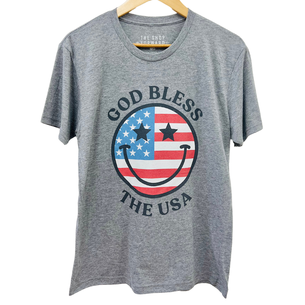 'GOD BLESS THE USA' HAPPY FACE UNISEX TEE