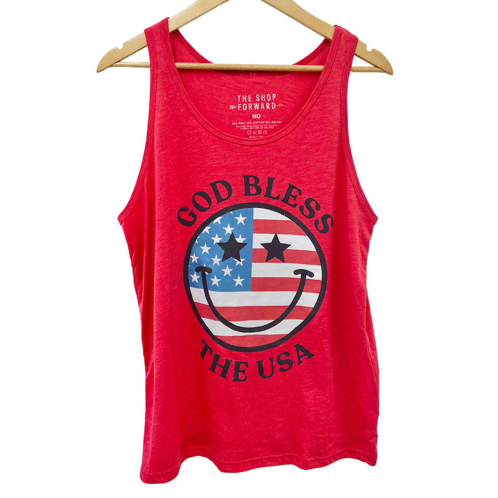 'GOD BLESS THE USA' HAPPY FACE UNISEX TANK TOP