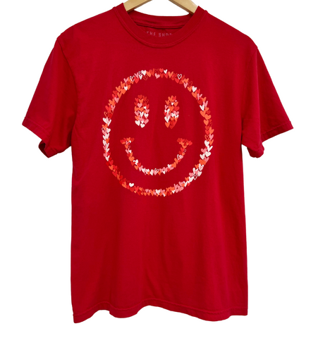 Hearts Happy Face Unisex Relaxed Tee - RED