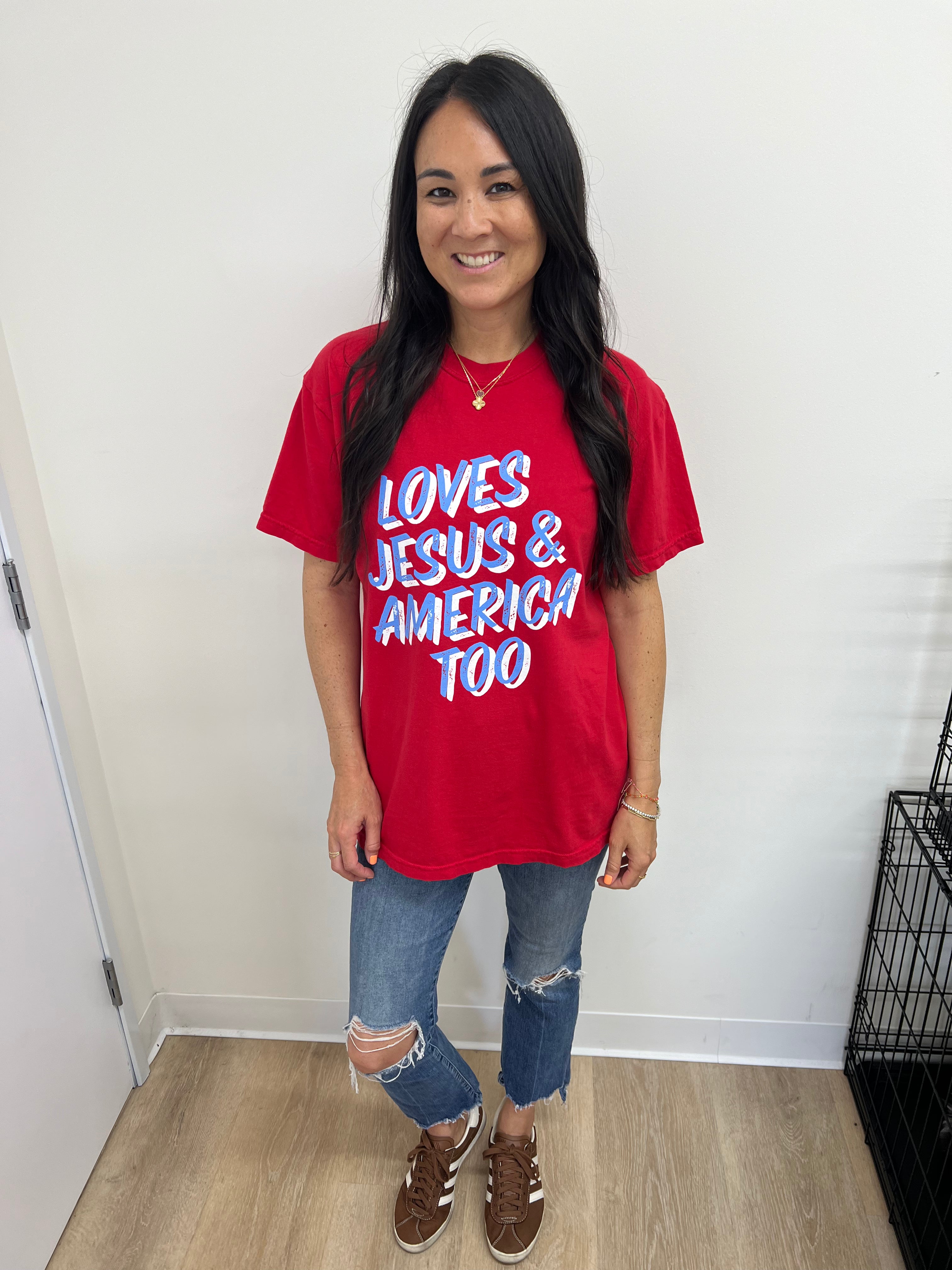 'LOVES JESUS & AMERICA TOO" UNISEX TEE