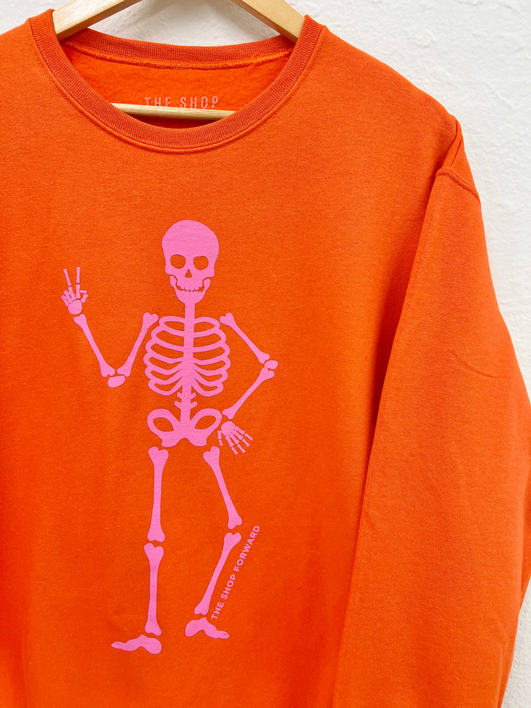 Halloween Skeleton Pullover - ORANGE + PINK