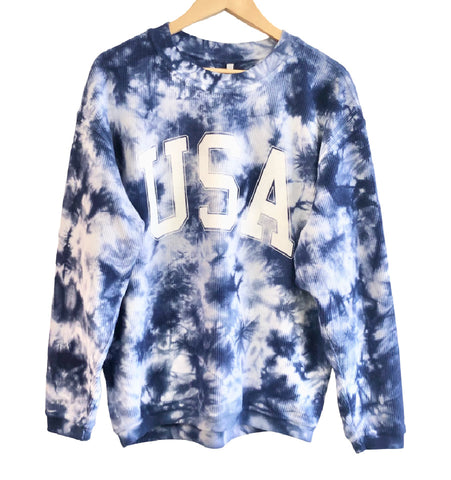 USA Corded Crew Pullover - Blue Tie Dye