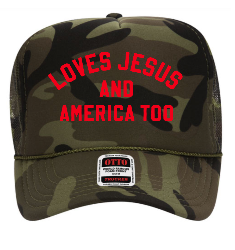 'LOVES JESUS & AMERICA TOO' FOAM TRUCKER HAT