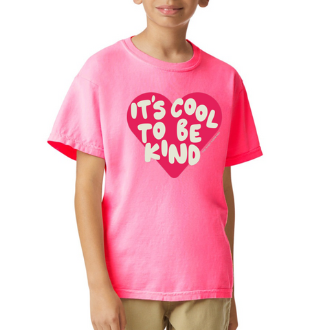 KIDS 'IT'S COOL TO BE KIND' T-SHIRT - NEON PINK