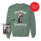 *PERSONALIZED* PHOTO 'FEELING FESTIVE' DOG/CAT PULLOVER - VINTAGE GREEN