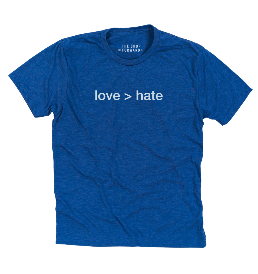 'love > hate' T-Shirt - Blue