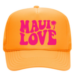 MAUI LOVE Foam Trucker Hat - Gold + Neon Pink