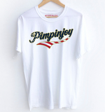 PIMPINJOY Jersey Script Relaxed Fit Unisex Tee- WHITE