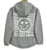 'You are Loved' Heart Happy Face Women's Hoodie with Pocket Pouch - Grey