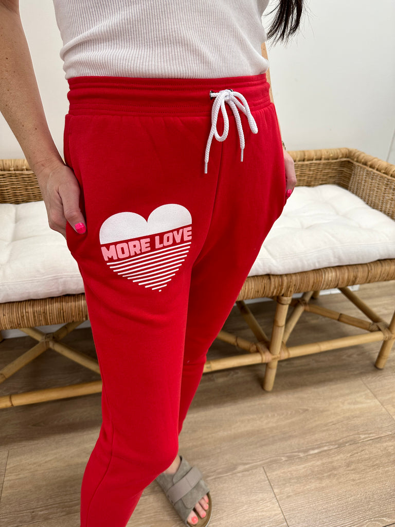 'MORE LOVE' Heart Unisex Jogger Sweatpants - Red
