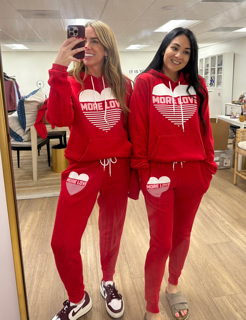 MORE LOVE' Heart Unisex Soft Fleece Jogger Sweatpants - Red – The