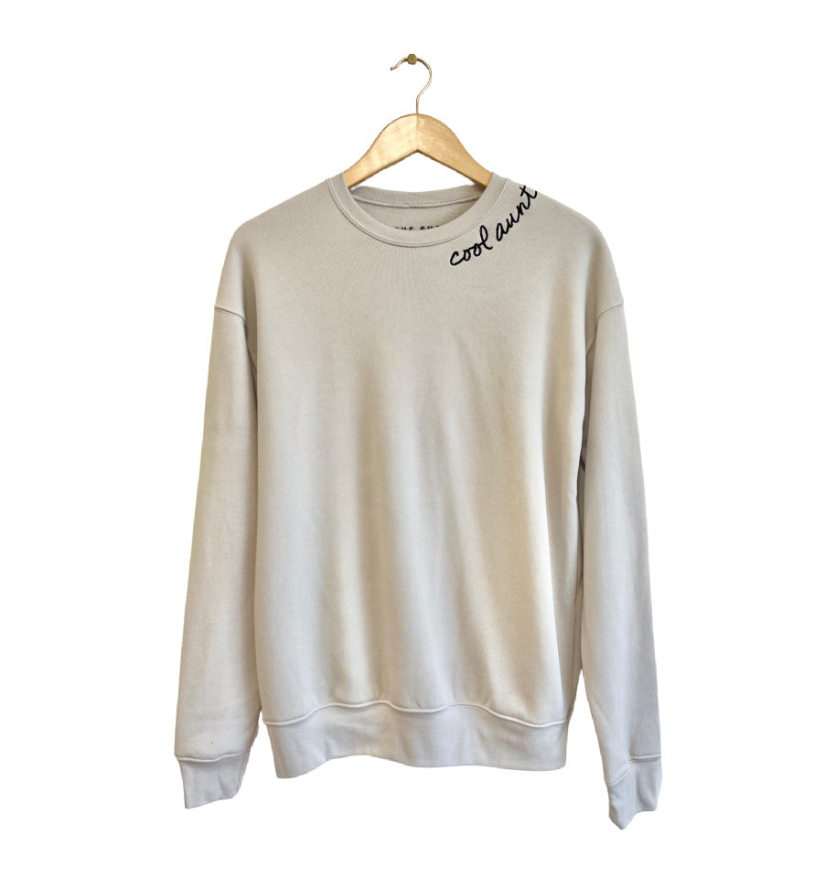 COOL AUNT Embroidered Pullover - Tan with Black