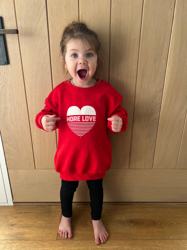 KIDS 'MORE LOVE' Heart Unisex Pullover - RED