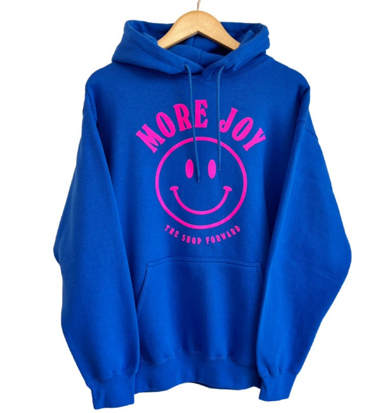 MORE JOY Unisex Hoodie - Royal Blue + Neon Pink