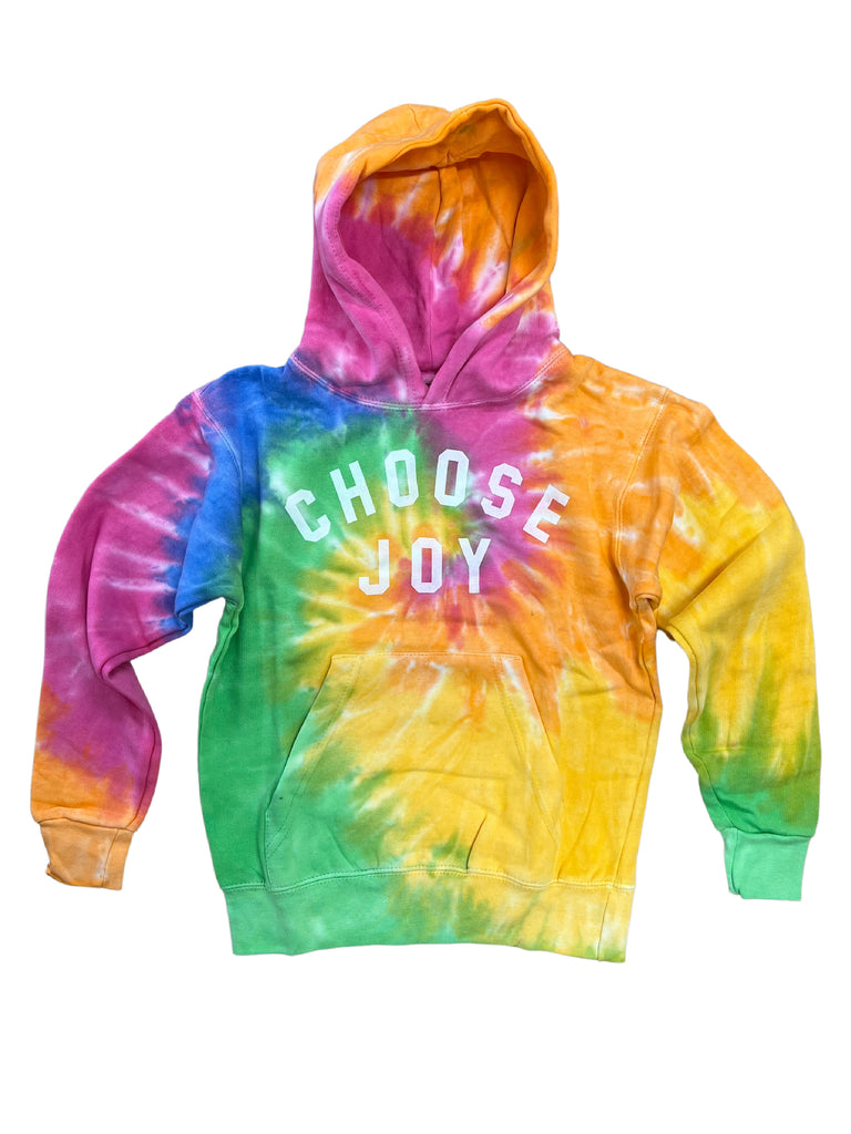 Kids CHOOSE JOY Hoodie - Faded Neon Tie Dye