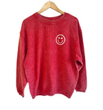 'You are Loved' Happy Face Corded Pullover - Red