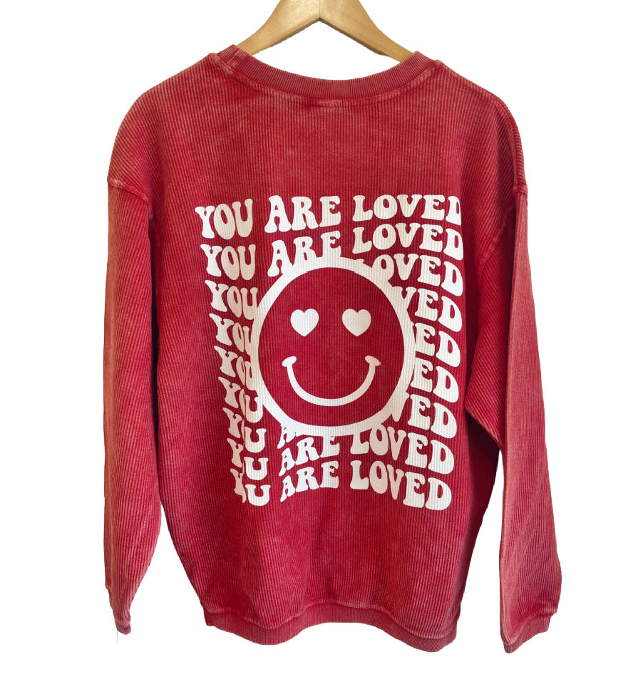 'YOU ARE LOVED' HAPPY FACE UNISEX CORDED CREW