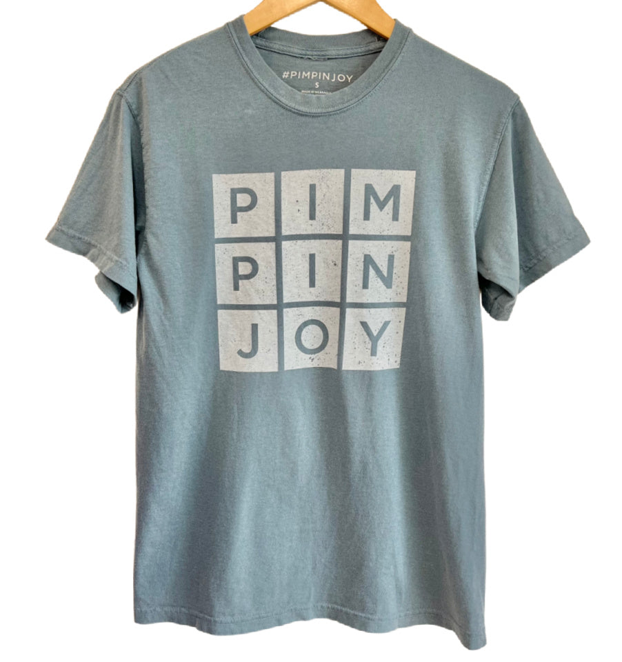 PIMPINJOY Squares Relaxed Fit Unisex Tee - Faded Denim