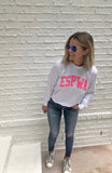 ESPWA Collegiate Pullover  - White + Neon Pink