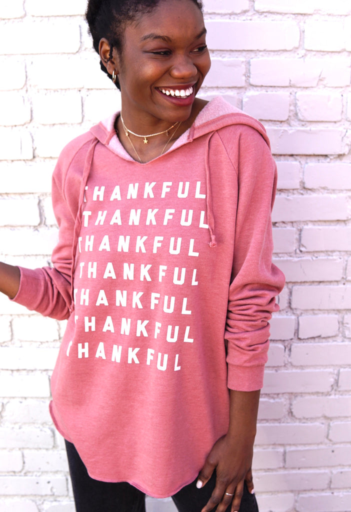 THANKFUL Repeat Hoodie Tunic - Faded Rose