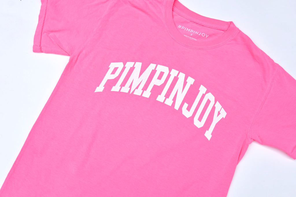 #PIMPINJOY Collegiate Unisex Relaxed Fit Tee - Neon Pink