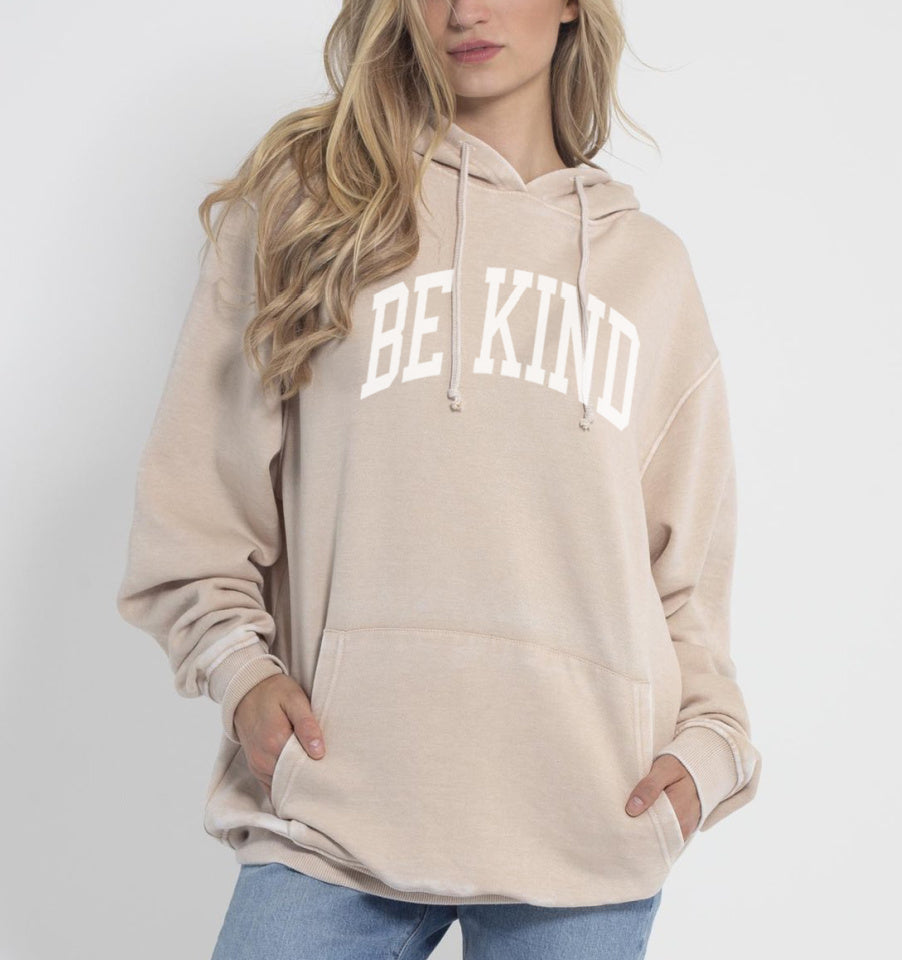 BE KIND Relaxed Fit Burnout Hoodie - Oatmeal