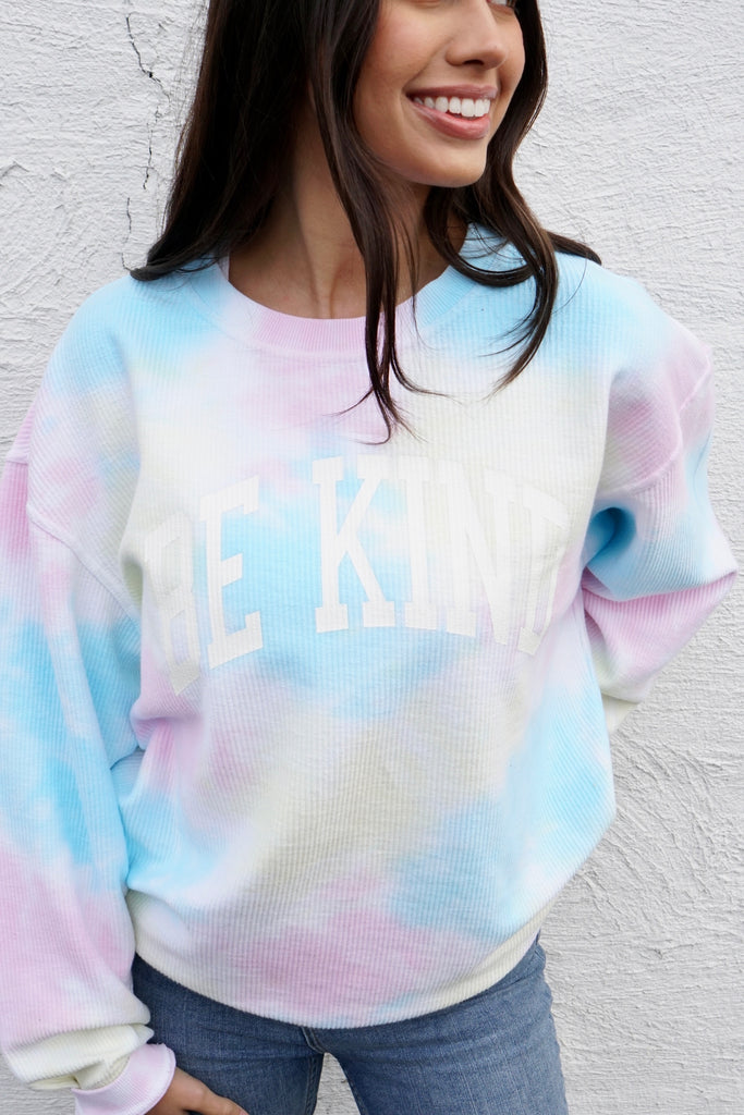 BE KIND Corded Crew Pullover Faded Tie Dye The Shop Forward