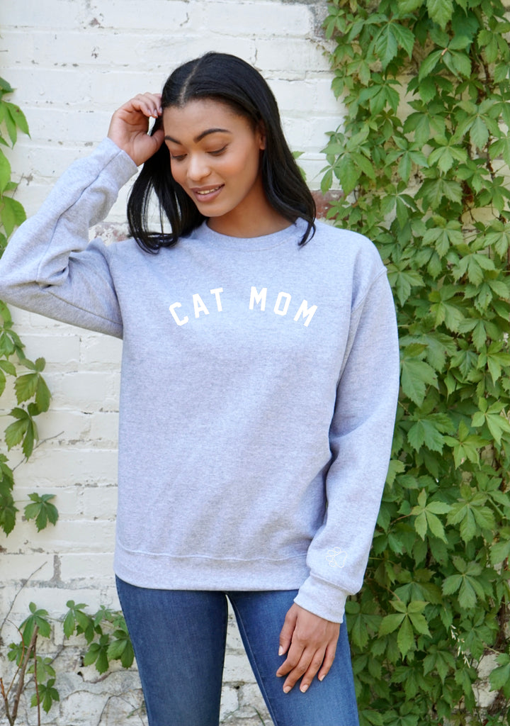 CAT MOM Pullover Sweatshirt - Grey & White