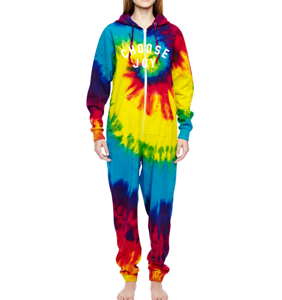 CHOOSE JOY Adult Onesie Jumpsuit - Rainbow Tie Dye