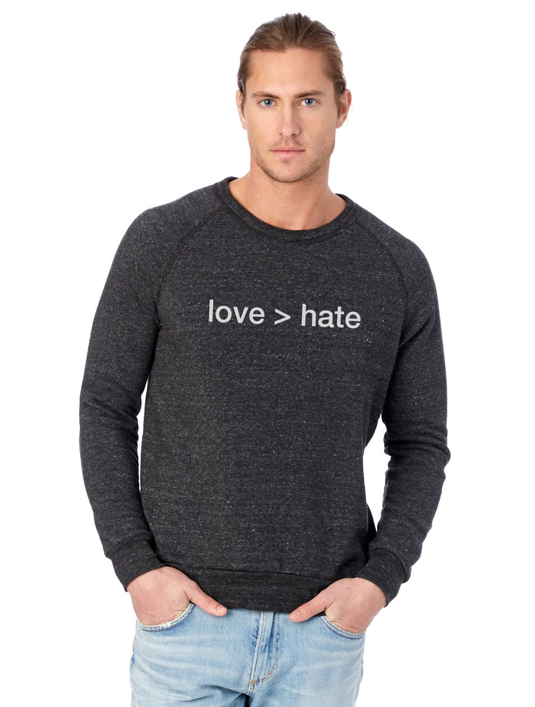 'love > hate' Unisex Pullover Sweatshirt - Black