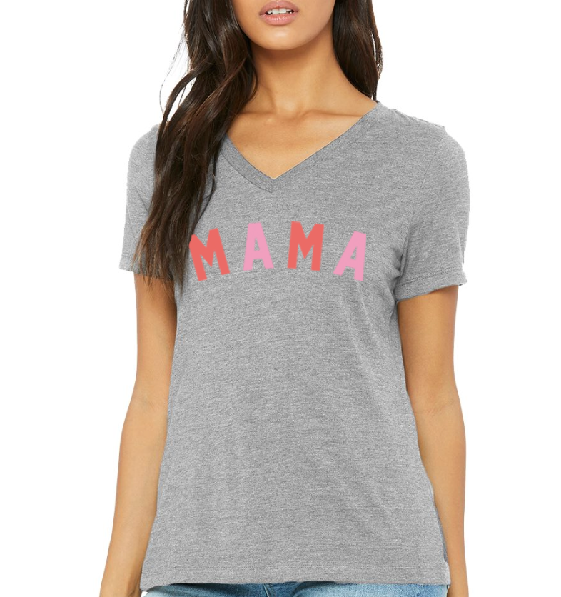 'MAMA' Women's V-Neck Tee - Grey