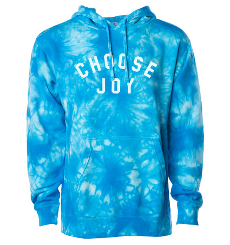 CHOOSE JOY Tie Dye Hoodie - Aqua Blue