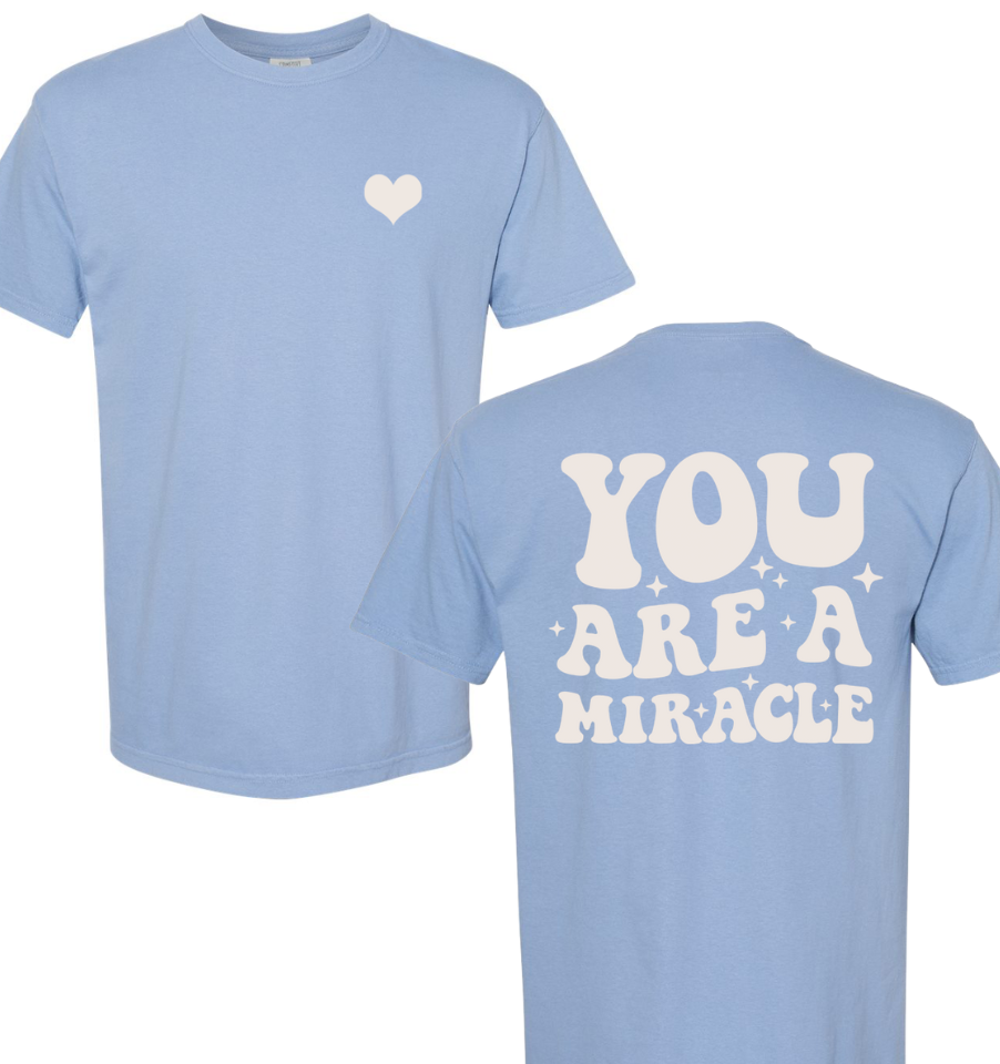 'YOU ARE A MIRACLE' Relaxed Fit Tee - Washed Denim