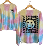 You Are Loved Happy Face Corded - Faded Tie Dye Rainbow