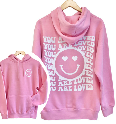 'You are Loved' Happy Face Hoodie - Pink