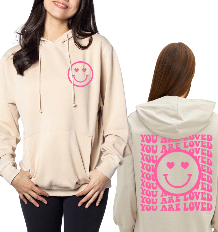 'YOU ARE LOVED' HAPPY FACE UNISEX BURNOUT HOODIE