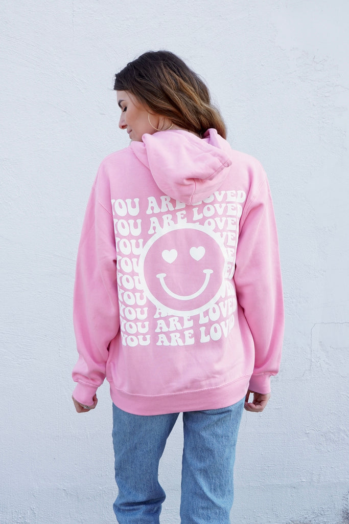 'You are Loved' Happy Face Hoodie - Pink